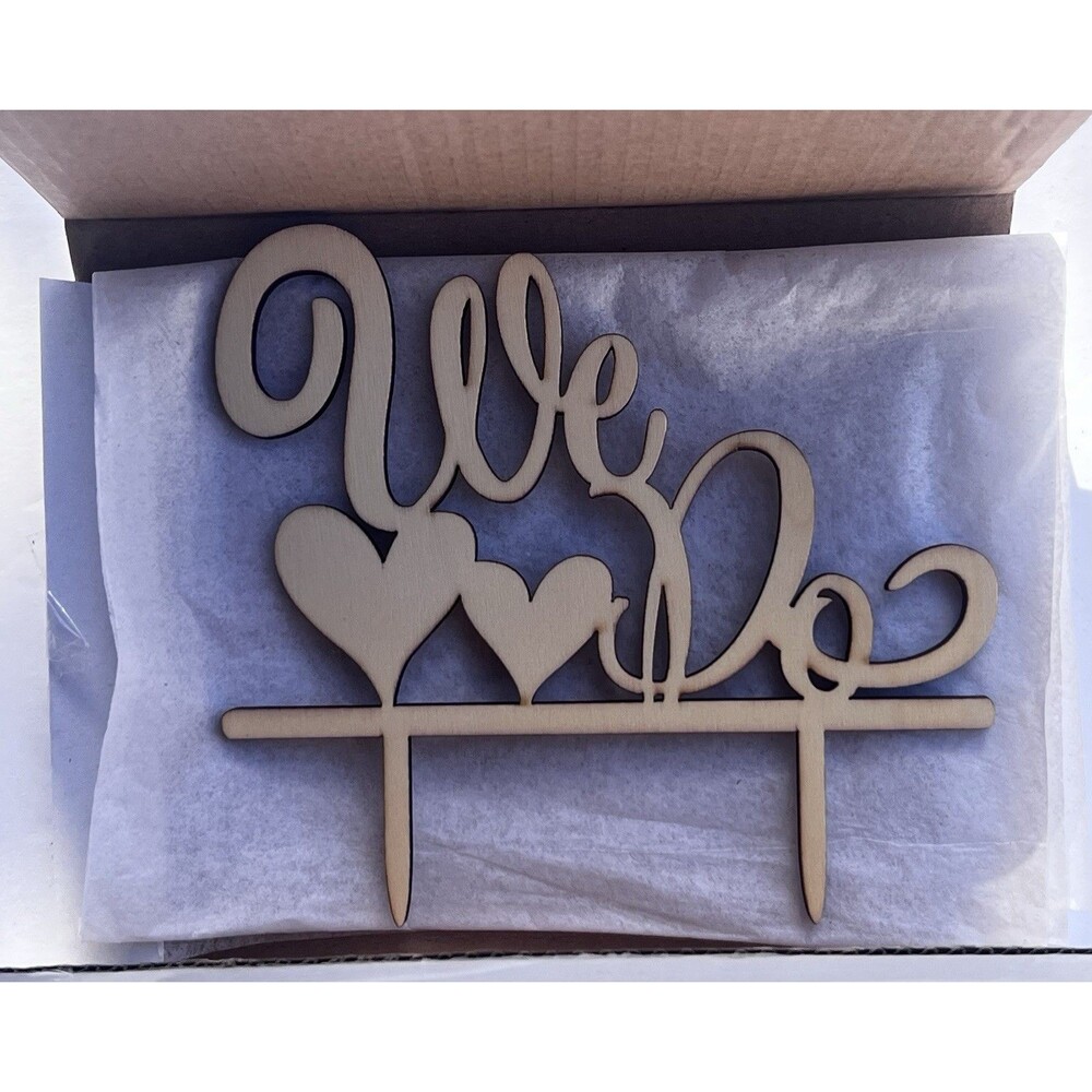 Wooden “We Do” Wedding Cake Topper Unfinished Rustic Bridal Shower